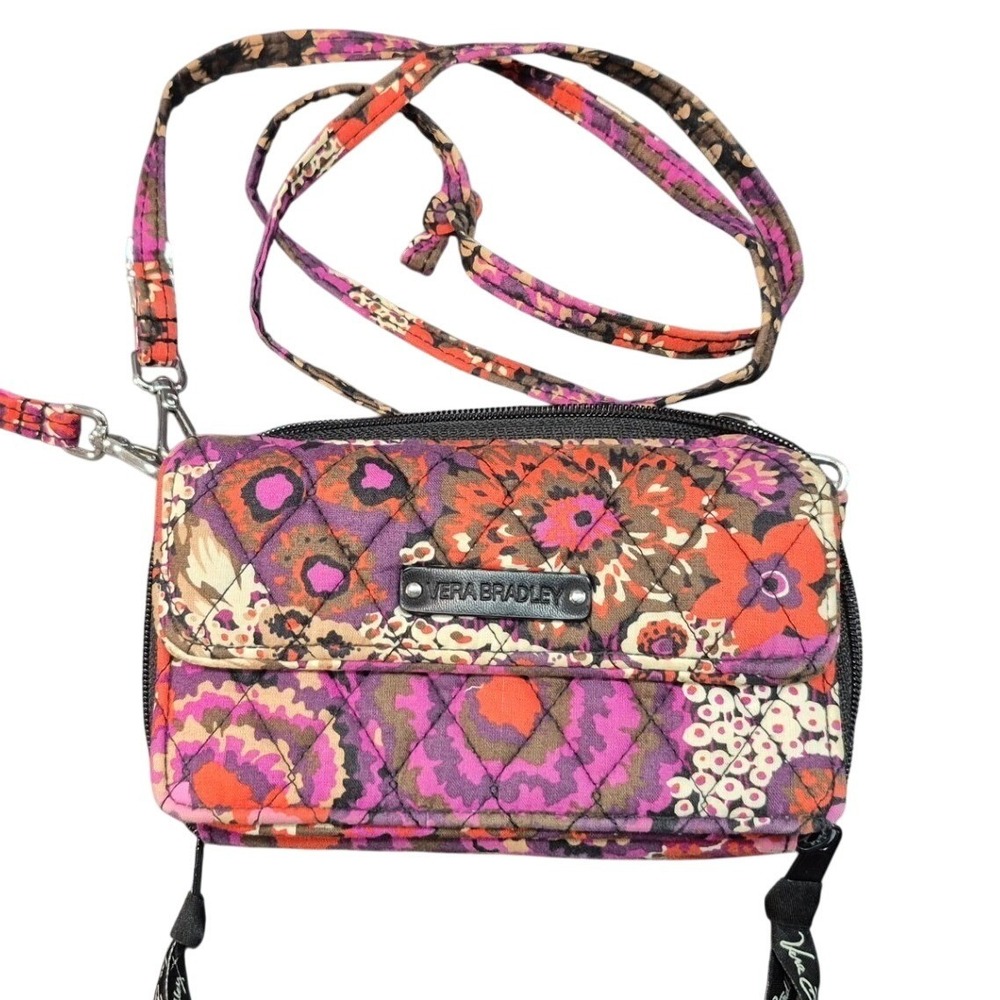 Vera Bradley Plum Crazy All In One Crossbody Wallet Wristlet Floral Quilted Bag